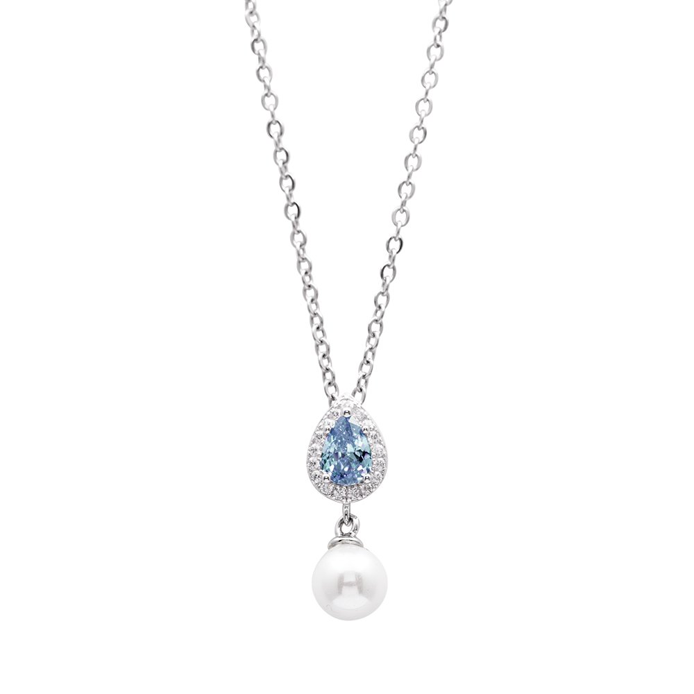 Schöner-SD Collana In Argento 925 Con Ciondolo Perla Blu | Placcata Rodio | Regalo In Scatola | 45 O 50 Cm