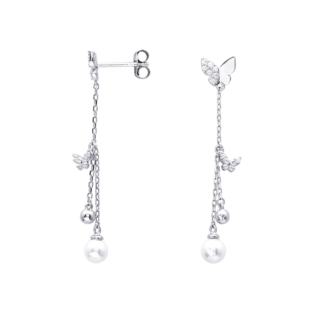 Orecchini A Lampadario In Argento Sterling Rodiato Con Zirconi – Gioielli Da Sposa, 10mm, Chiusura A Fili